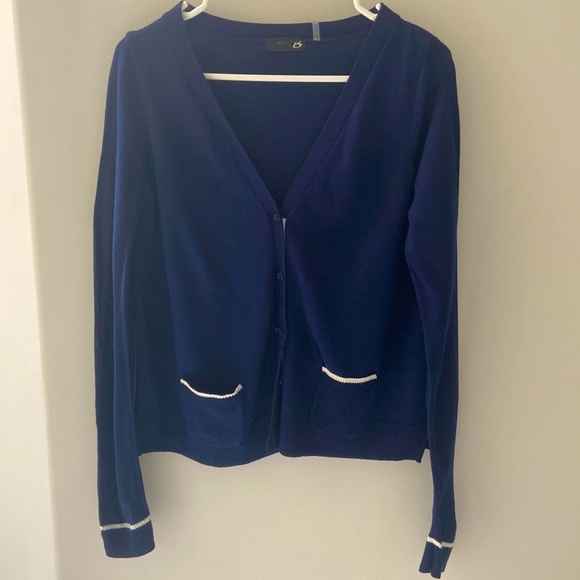 Navy Cardigan Light Knit Button Up V Neck - Picture 2 of 3